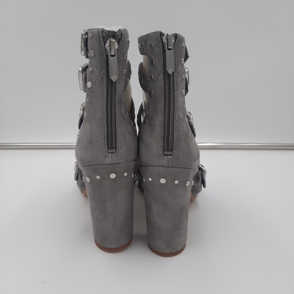 NWB Sam Edelman York Grey Suede Leather Studded Caged Open Toe Heels 9.5 - Picture 5 of 11